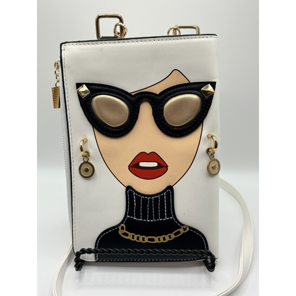 NEW Women White Novelty 3D Face Designer Crossbody Handbag Tote Shoulder Strap